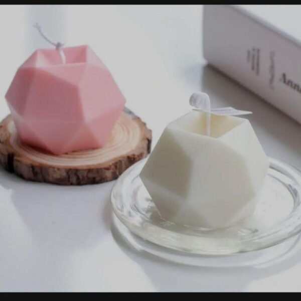 Set of 2 Diamond Hexagon Candles in White and Pink - Geometric Home Décor