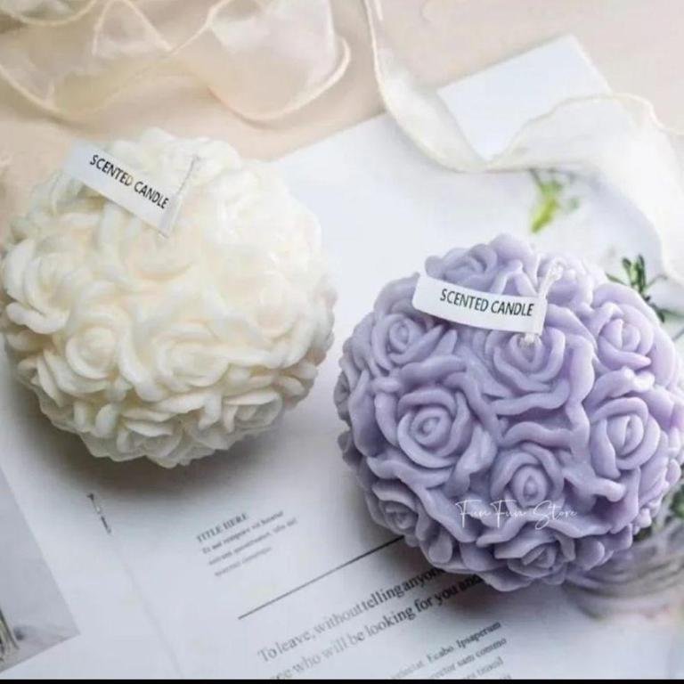 Set of 2 Unscented Rose Ball Candles - Ideal for Weddings, Mother's Day, Valentine's Day, and Gifts for Loved Ones