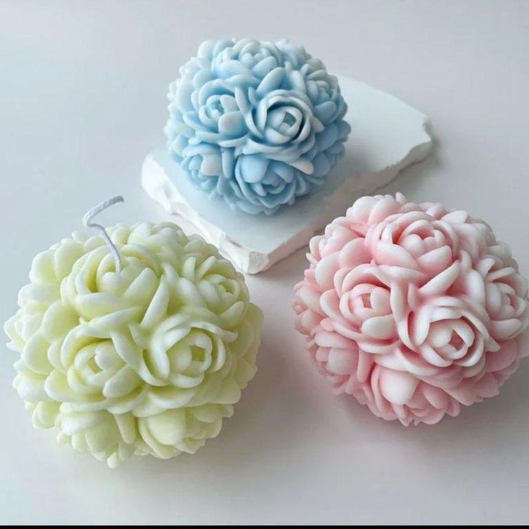 Set of 3 Rose Ball Candles - Scented Wax Candles for Home and Bedroom Decoration