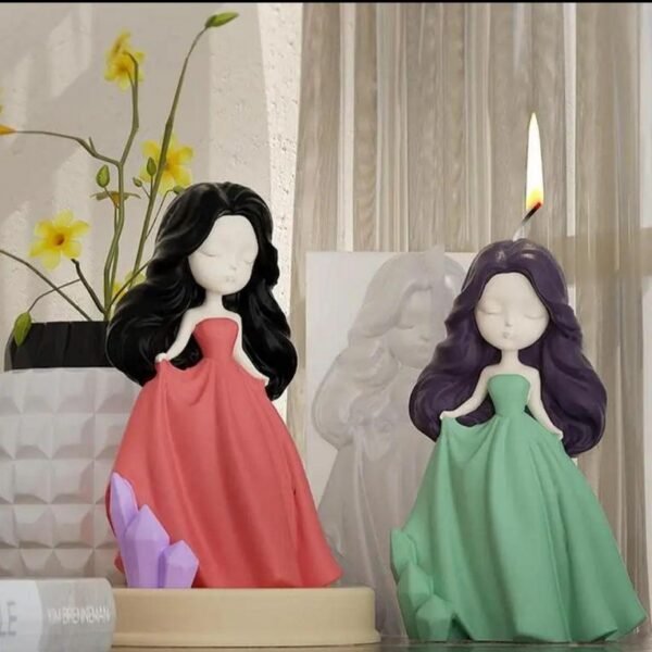 Pack of 2 - 3D Cute Princess Doll Scented Candle Set with Wedding Dress Design for Home Decor and Gifts