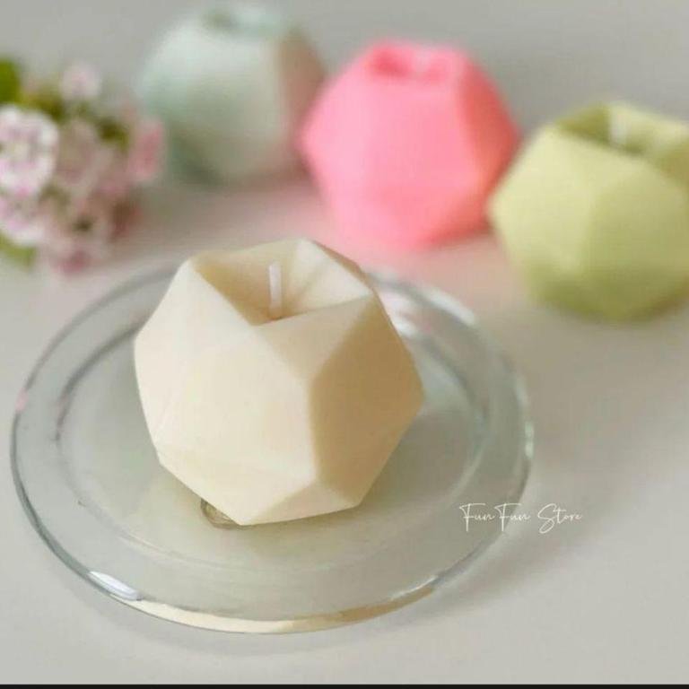 Set of 10 Geometric Diamond Hexagon Candles for Home Décor | 3D Irregular Design