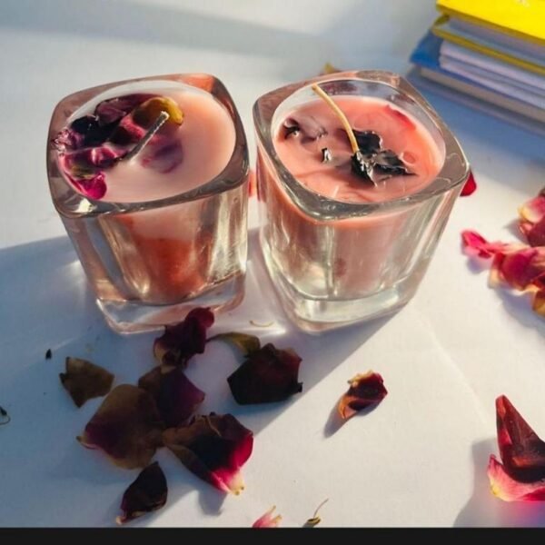 Set of 2 Rose Petal Scented Candles in Glass Containers