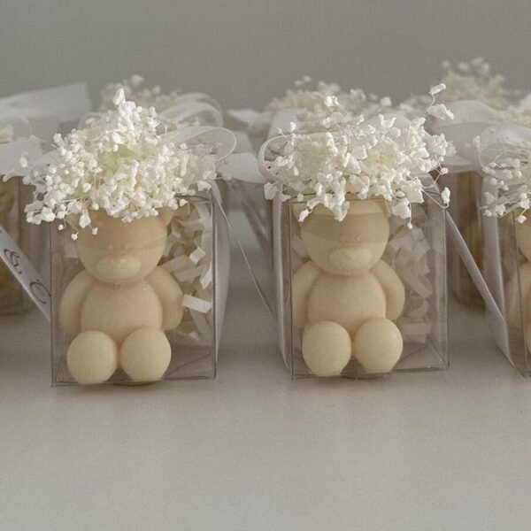 Customized Mini Teddy Bear Candle with Baby’s Breath Decoration for Party Favors