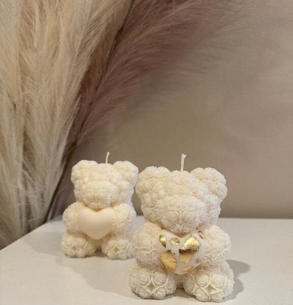 Teddy Bear Love Candle with Gold Flask - 1 Piece